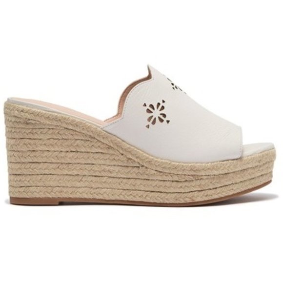 **CLOSET CLEAROUT** 
Kate Spade Tia Espadrille Wedge Leather Sandals White Lea - Picture 3 of 5